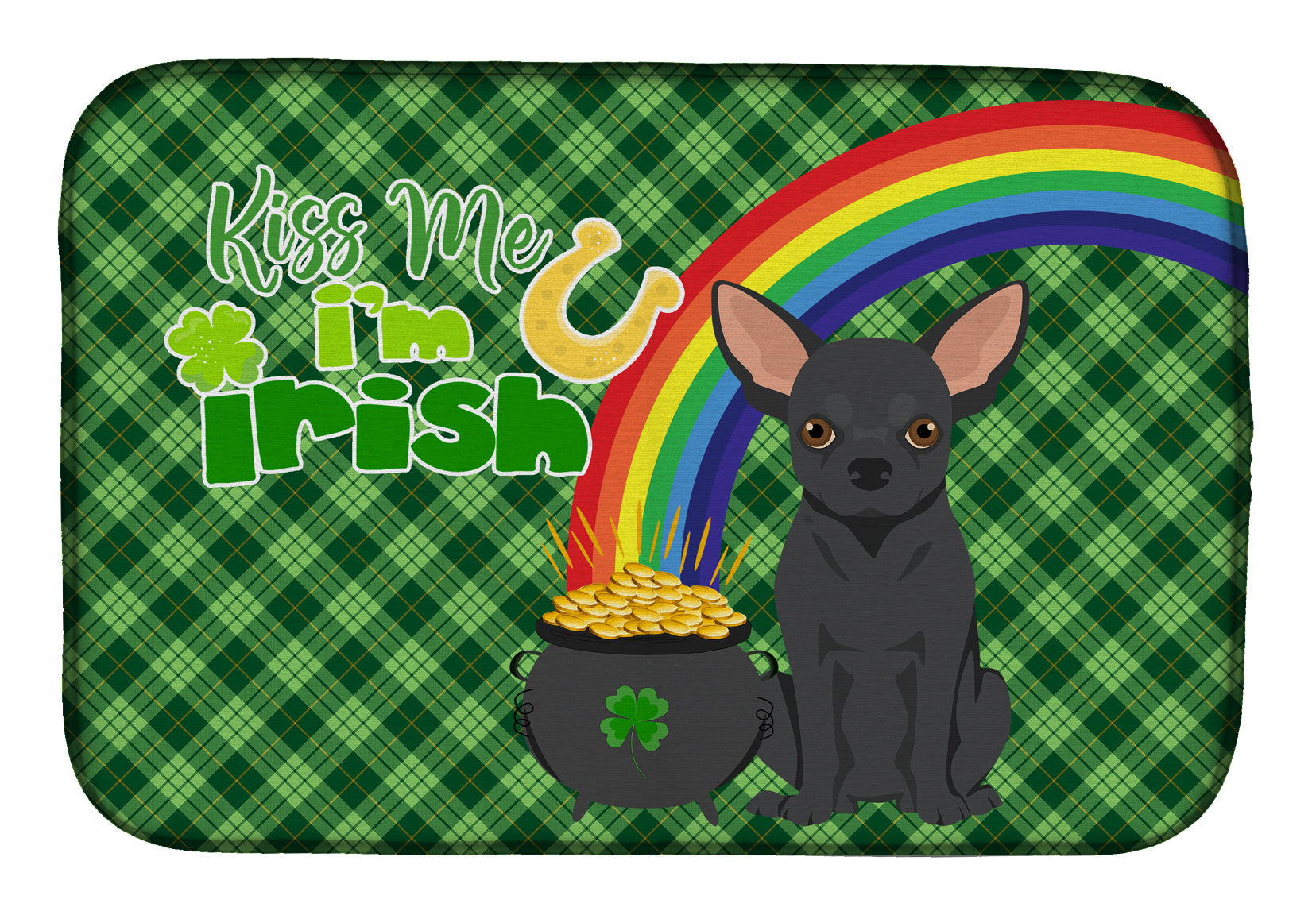 Black Chihuahua St. Patrick's Day Dish Drying Mat Absorbent Dish Drying Mat Pad for Kitchen Counter Dish Drainer Mat for Countertop, 14 x 21", Multicolor