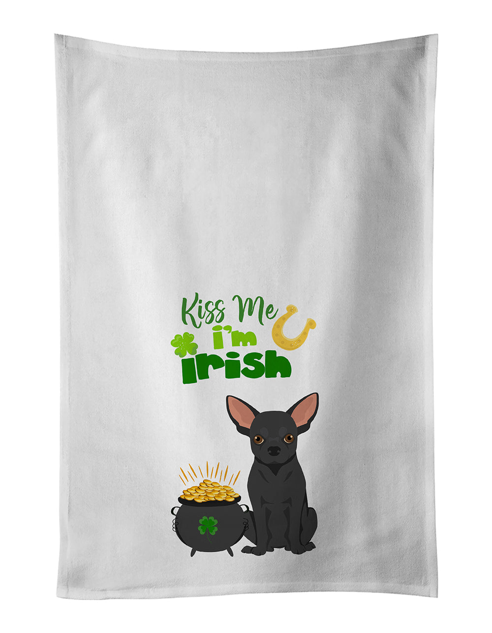 Black Chihuahua St. Patrick's Day Kitchen Towel Set of 2 White Dish Towels Decorative Bathroom Hand towel for Hand, Face, Hair, Yoga, Tea, Dishcloth, 19 X 28", White