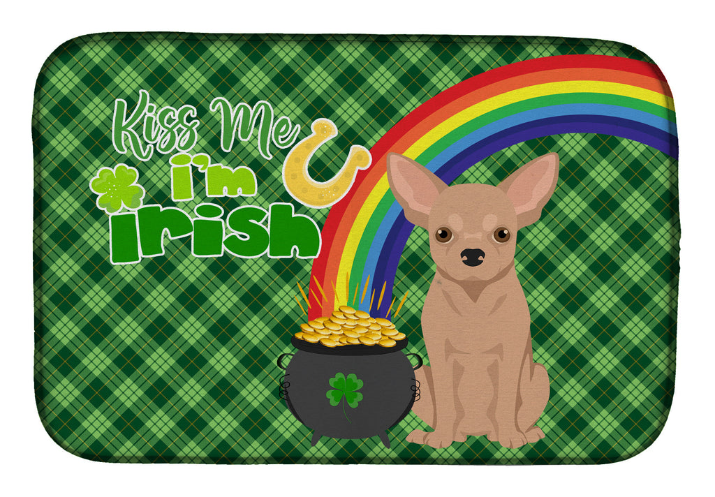 Cream Chihuahua St. Patrick's Day Dish Drying Mat Absorbent Dish Drying Mat Pad for Kitchen Counter Dish Drainer Mat for Countertop, 14 x 21", Multicolor