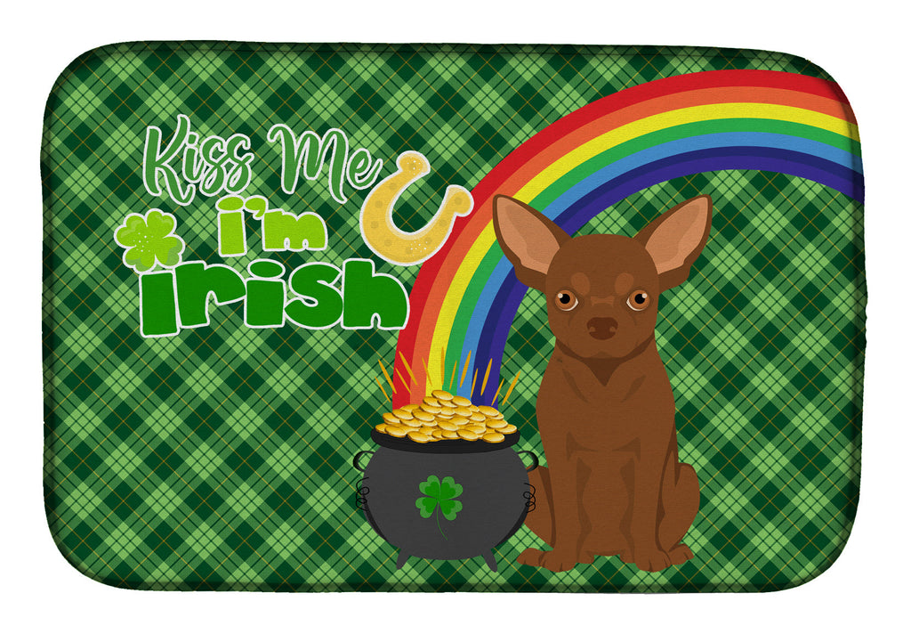 Chocolate Chihuahua St. Patrick's Day Dish Drying Mat Absorbent Dish Drying Mat Pad for Kitchen Counter Dish Drainer Mat for Countertop, 14 x 21", Multicolor