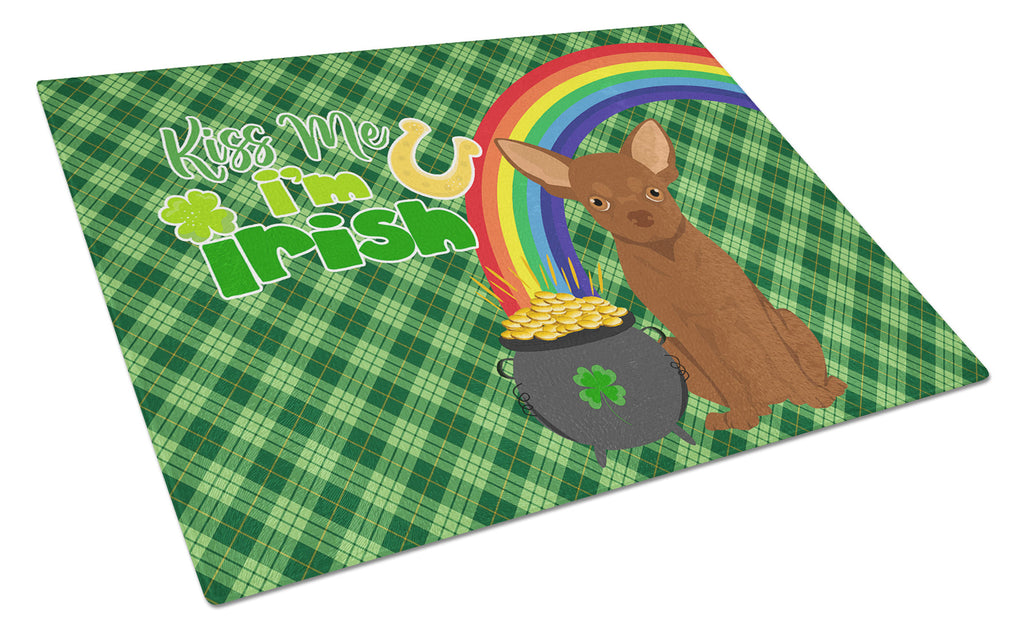 Chocolate Chihuahua St. Patrick's Day Cutting Board Tempered Glass Kitchen Cutting Surface, Heat Resistant Chopping, Non-Slip Feet, Food Prep & Serving