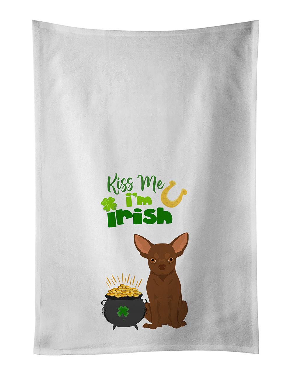 Chocolate Chihuahua St. Patrick's Day Kitchen Towel Set of 2 White Dish Towels Decorative Bathroom Hand towel for Hand, Face, Hair, Yoga, Tea, Dishcloth, 19 X 28", White