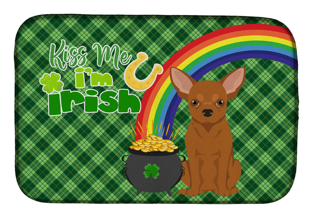 Red Chihuahua St. Patrick's Day Dish Drying Mat Absorbent Dish Drying Mat Pad for Kitchen Counter Dish Drainer Mat for Countertop, 14 x 21", Multicolor