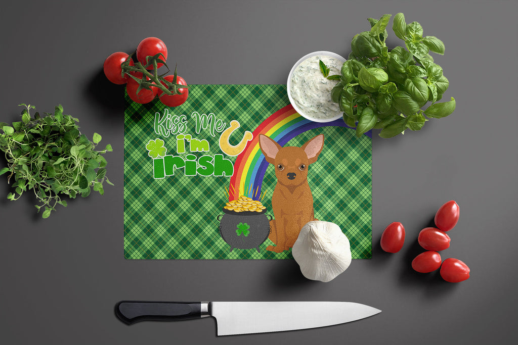 Red Chihuahua St. Patrick's Day Cutting Board Tempered Glass Kitchen Cutting Surface, Heat Resistant Chopping, Non-Slip Feet, Food Prep & Serving