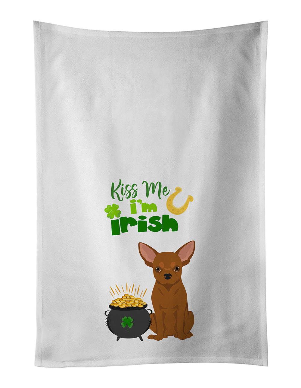 Red Chihuahua St. Patrick's Day Kitchen Towel Set of 2 White Dish Towels Decorative Bathroom Hand towel for Hand, Face, Hair, Yoga, Tea, Dishcloth, 19 X 28", White