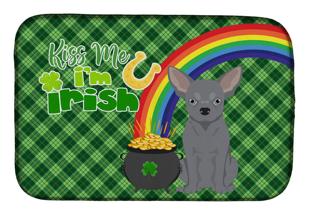 Blue Chihuahua St. Patrick's Day Dish Drying Mat Absorbent Dish Drying Mat Pad for Kitchen Counter Dish Drainer Mat for Countertop, 14 x 21", Multicolor