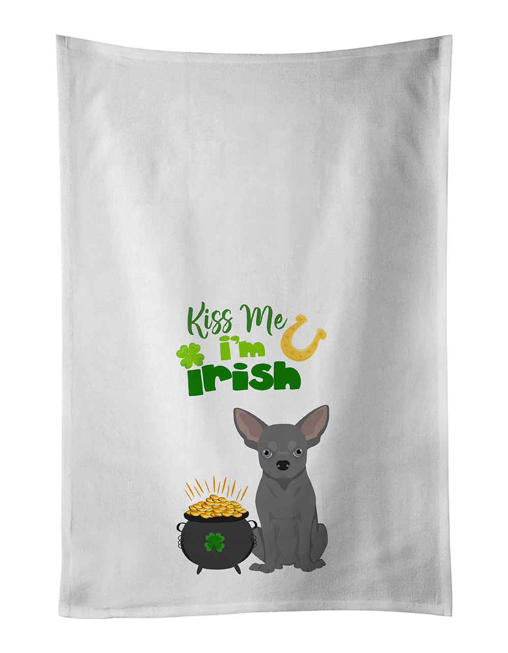 Blue Chihuahua St. Patrick's Day Kitchen Towel Set of 2 White Dish Towels Decorative Bathroom Hand towel for Hand, Face, Hair, Yoga, Tea, Dishcloth, 19 X 28", White