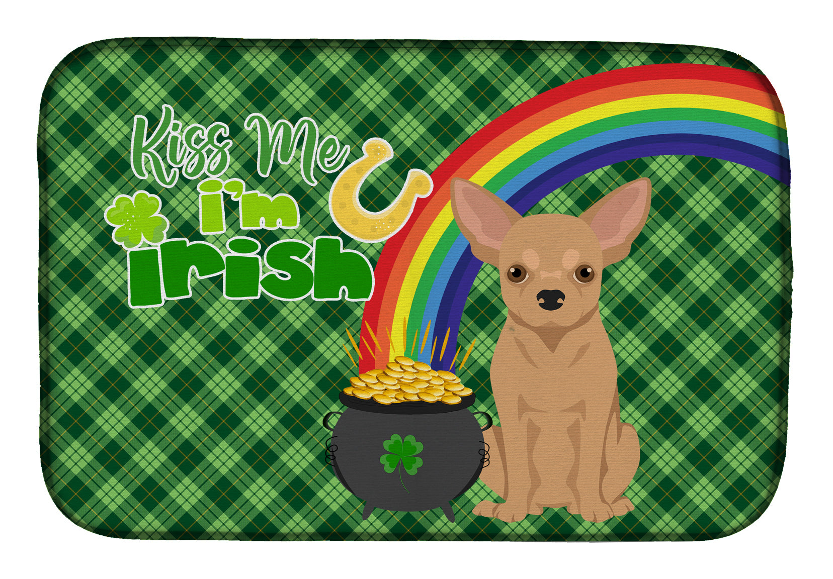 Gold Chihuahua St. Patrick's Day Dish Drying Mat Absorbent Dish Drying Mat Pad for Kitchen Counter Dish Drainer Mat for Countertop, 14 x 21", Multicolor