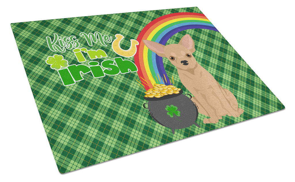 Gold Chihuahua St. Patrick's Day Cutting Board Tempered Glass Kitchen Cutting Surface, Heat Resistant Chopping, Non-Slip Feet, Food Prep & Serving