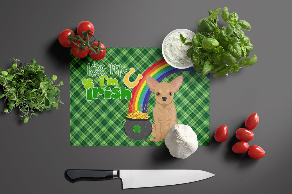 Gold Chihuahua St. Patrick's Day Cutting Board Tempered Glass Kitchen Cutting Surface, Heat Resistant Chopping, Non-Slip Feet, Food Prep & Serving