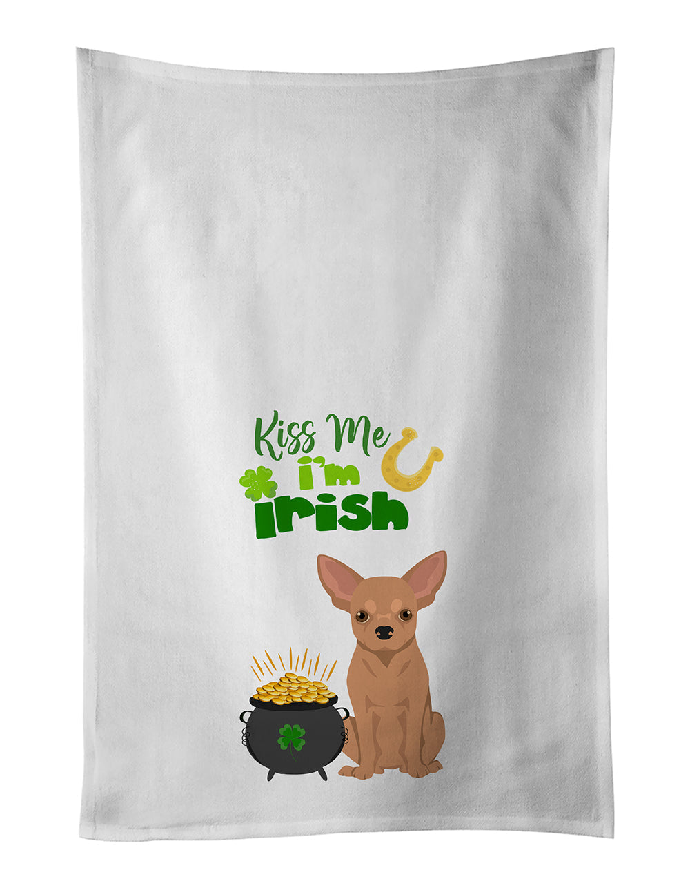 Gold Chihuahua St. Patrick's Day Kitchen Towel Set of 2 White Dish Towels Decorative Bathroom Hand towel for Hand, Face, Hair, Yoga, Tea, Dishcloth, 19 X 28", White