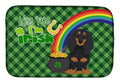 Longhair Black and Tan Dachshund St. Patrick's Day Dish Drying Mat Absorbent Dish Drying Mat Pad for Kitchen Counter Dish Drainer Mat for Countertop, 14 x 21", Multicolor