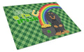 Longhair Black and Tan Dachshund St. Patrick's Day Cutting Board Tempered Glass Kitchen Cutting Surface, Heat Resistant Chopping, Non-Slip Feet, Food Prep & Serving
