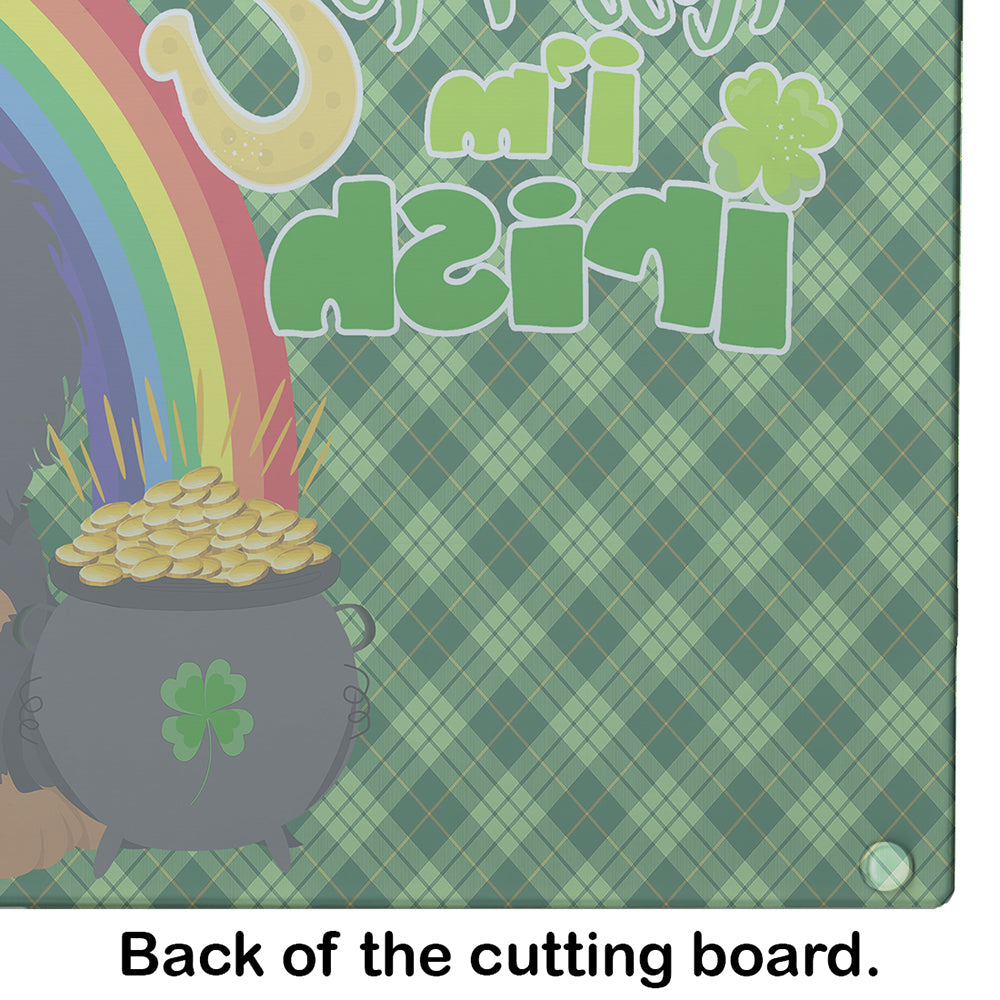 Longhair Black and Tan Dachshund St. Patrick's Day Cutting Board Tempered Glass Kitchen Cutting Surface, Heat Resistant Chopping, Non-Slip Feet, Food Prep & Serving