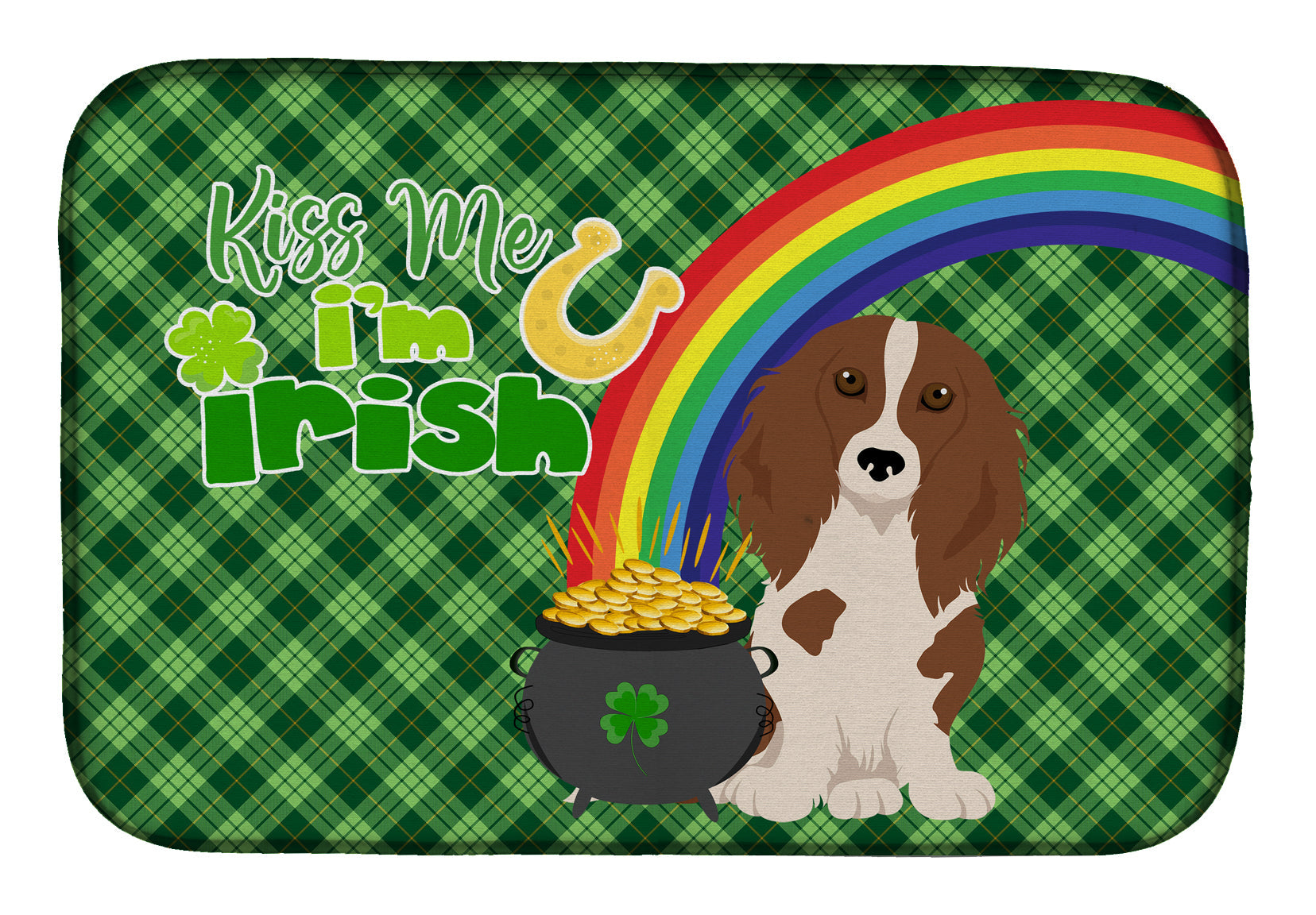 Longhair Red Pedbald Dachshund St. Patrick's Day Dish Drying Mat Absorbent Dish Drying Mat Pad for Kitchen Counter Dish Drainer Mat for Countertop, 14 x 21", Multicolor