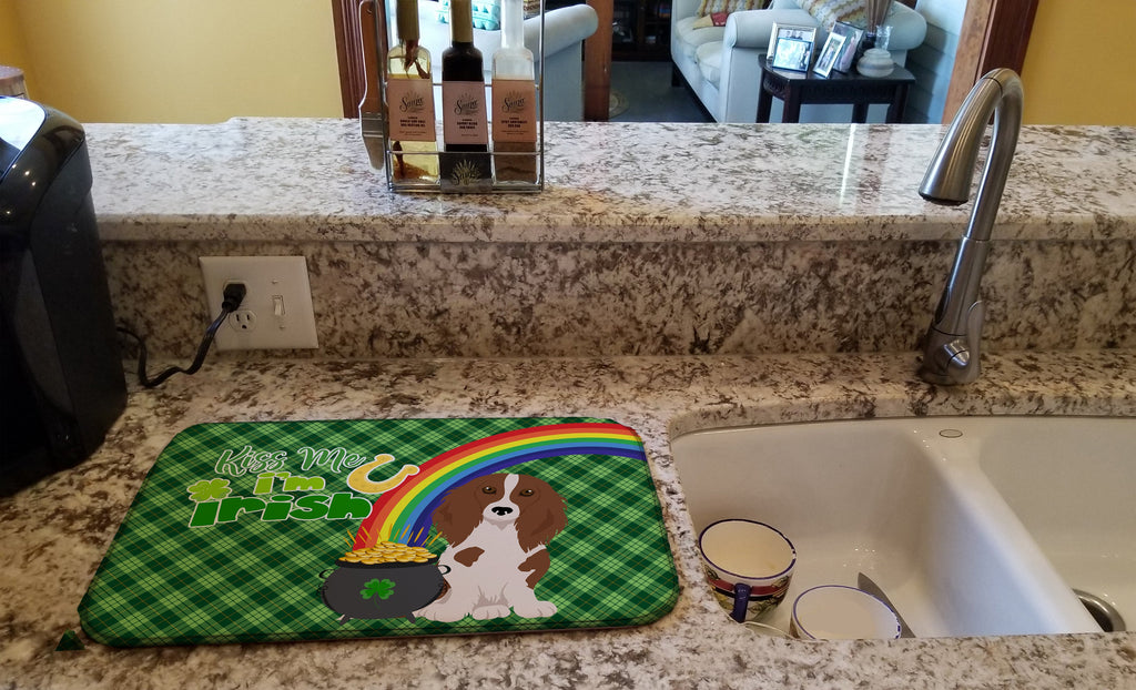 Longhair Red Pedbald Dachshund St. Patrick's Day Dish Drying Mat Absorbent Dish Drying Mat Pad for Kitchen Counter Dish Drainer Mat for Countertop, 14 x 21", Multicolor