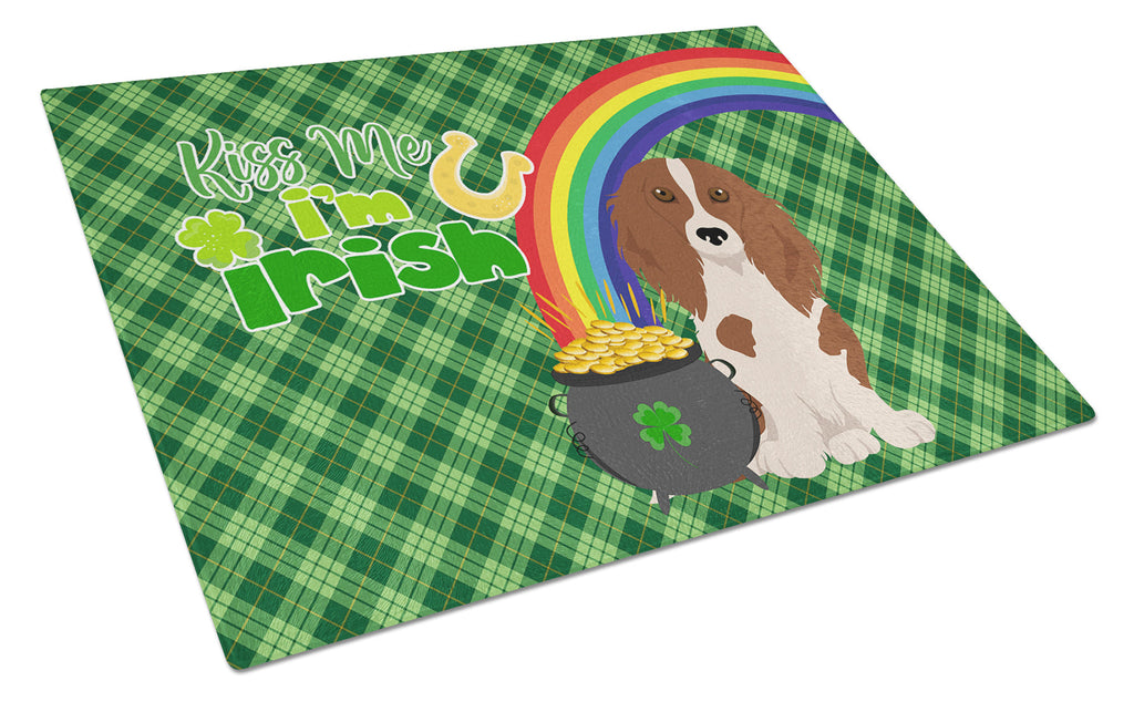 Longhair Red Pedbald Dachshund St. Patrick's Day Cutting Board Tempered Glass Kitchen Cutting Surface, Heat Resistant Chopping, Non-Slip Feet, Food Prep & Serving