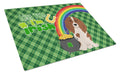 Longhair Red Pedbald Dachshund St. Patrick's Day Cutting Board Tempered Glass Kitchen Cutting Surface, Heat Resistant Chopping, Non-Slip Feet, Food Prep & Serving