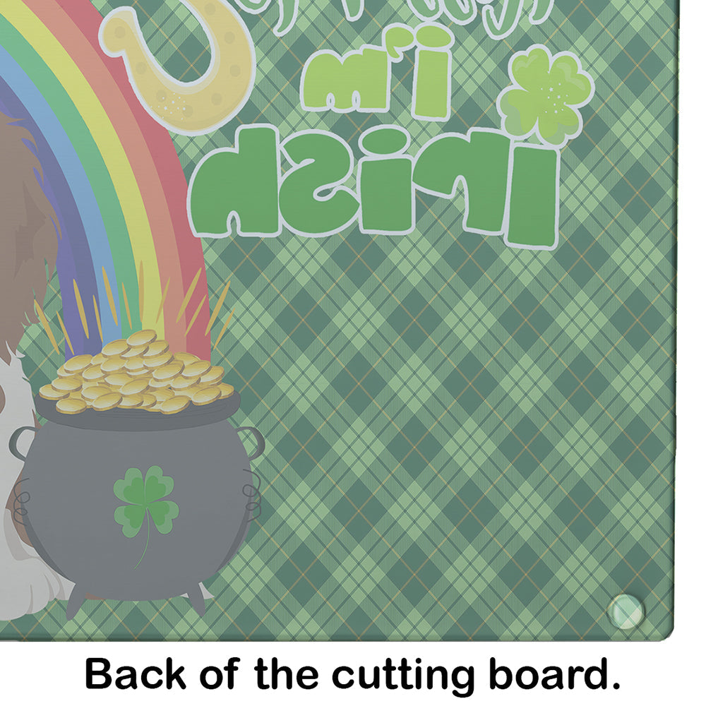 Longhair Red Pedbald Dachshund St. Patrick's Day Cutting Board Tempered Glass Kitchen Cutting Surface, Heat Resistant Chopping, Non-Slip Feet, Food Prep & Serving