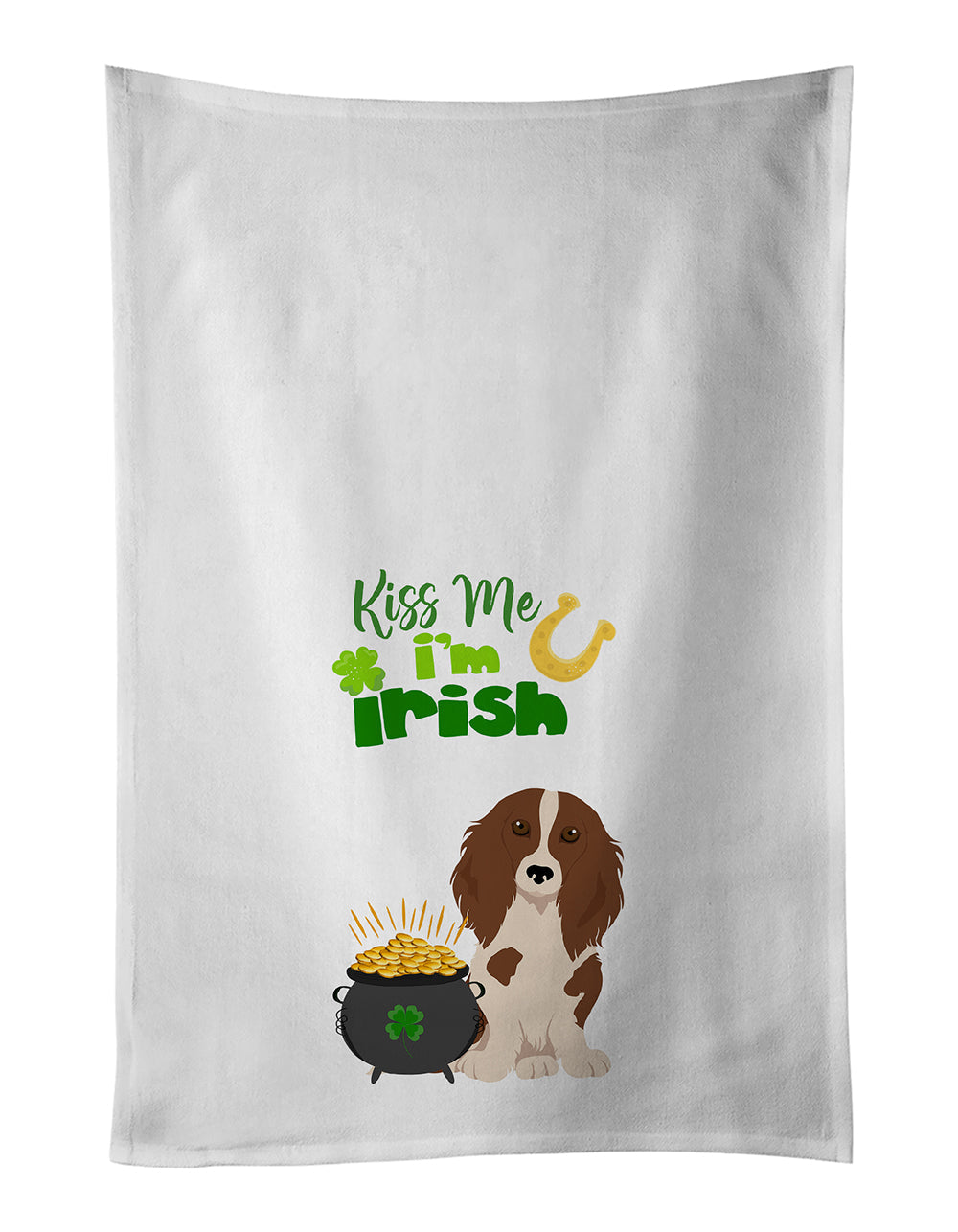 Longhair Red Pedbald Dachshund St. Patrick's Day Kitchen Towel Set of 2 White Dish Towels Decorative Bathroom Hand towel for Hand, Face, Hair, Yoga, Tea, Dishcloth, 19 X 28", White