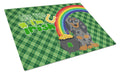 Longhair Blue and Tan Dapple Dachshund St. Patrick's Day Cutting Board Tempered Glass Kitchen Cutting Surface, Heat Resistant Chopping, Non-Slip Feet, Food Prep & Serving