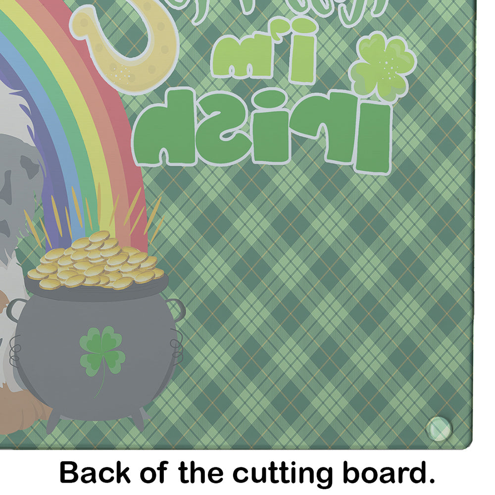 Longhair Cream Dapple Dachshund St. Patrick's Day Cutting Board Tempered Glass Kitchen Cutting Surface, Heat Resistant Chopping, Non-Slip Feet, Food Prep & Serving