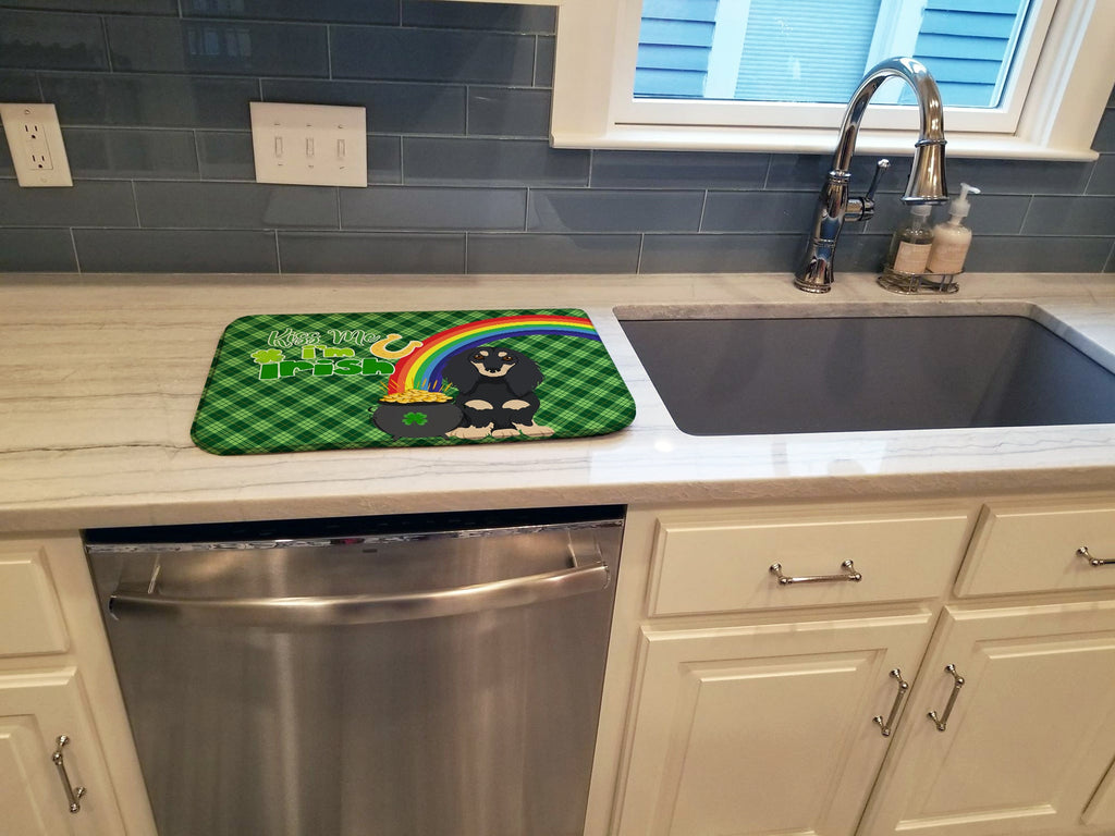 Longhair Black and Cream Dachshund St. Patrick's Day Dish Drying Mat Absorbent Dish Drying Mat Pad for Kitchen Counter Dish Drainer Mat for Countertop, 14 x 21", Multicolor