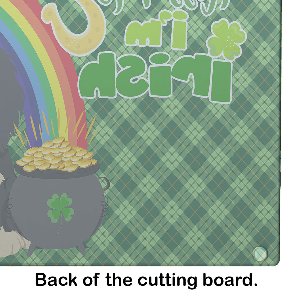 Longhair Black and Cream Dachshund St. Patrick's Day Cutting Board Tempered Glass Kitchen Cutting Surface, Heat Resistant Chopping, Non-Slip Feet, Food Prep & Serving