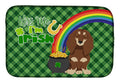 Longhair Chocolate and Cream Dachshund St. Patrick's Day Dish Drying Mat Absorbent Dish Drying Mat Pad for Kitchen Counter Dish Drainer Mat for Countertop, 14 x 21", Multicolor