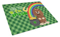 Longhair Chocolate and Cream Dachshund St. Patrick's Day Cutting Board Tempered Glass Kitchen Cutting Surface, Heat Resistant Chopping, Non-Slip Feet, Food Prep & Serving