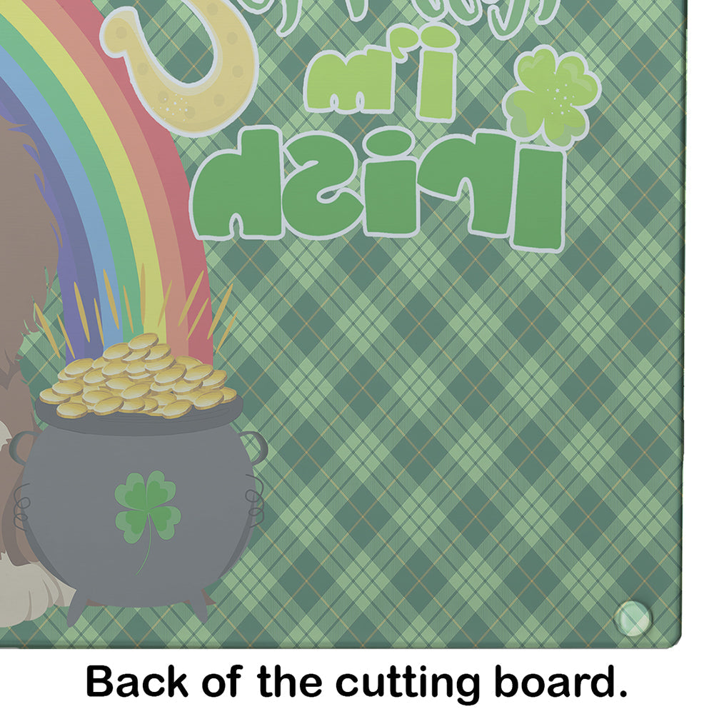 Longhair Chocolate and Cream Dachshund St. Patrick's Day Cutting Board Tempered Glass Kitchen Cutting Surface, Heat Resistant Chopping, Non-Slip Feet, Food Prep & Serving