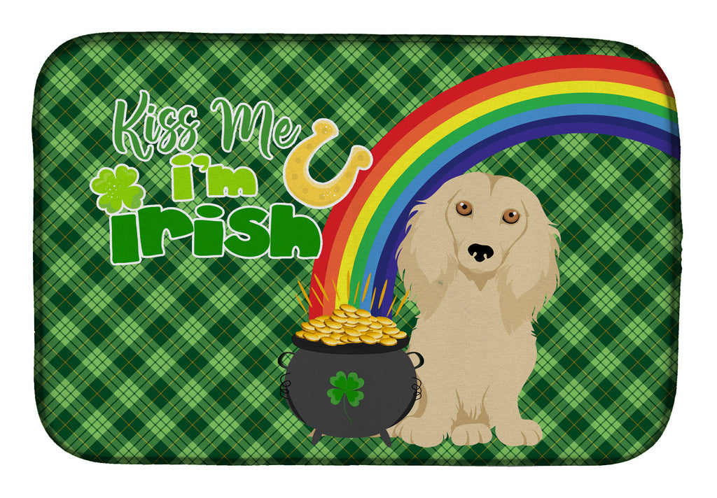 Longhair Cream Dachshund St. Patrick's Day Dish Drying Mat Absorbent Dish Drying Mat Pad for Kitchen Counter Dish Drainer Mat for Countertop, 14 x 21", Multicolor