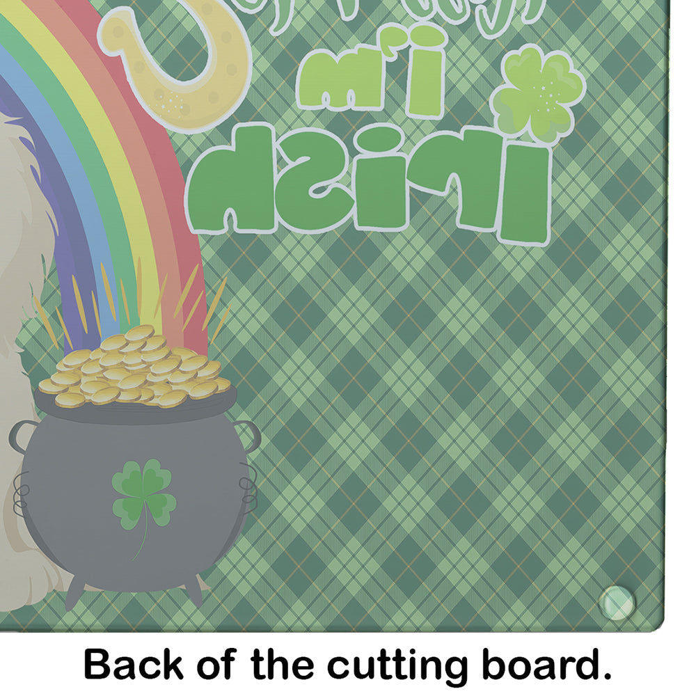 Longhair Cream Dachshund St. Patrick's Day Cutting Board Tempered Glass Kitchen Cutting Surface, Heat Resistant Chopping, Non-Slip Feet, Food Prep & Serving