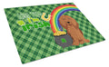 Longhair Red Dachshund St. Patrick's Day Cutting Board Tempered Glass Kitchen Cutting Surface, Heat Resistant Chopping, Non-Slip Feet, Food Prep & Serving