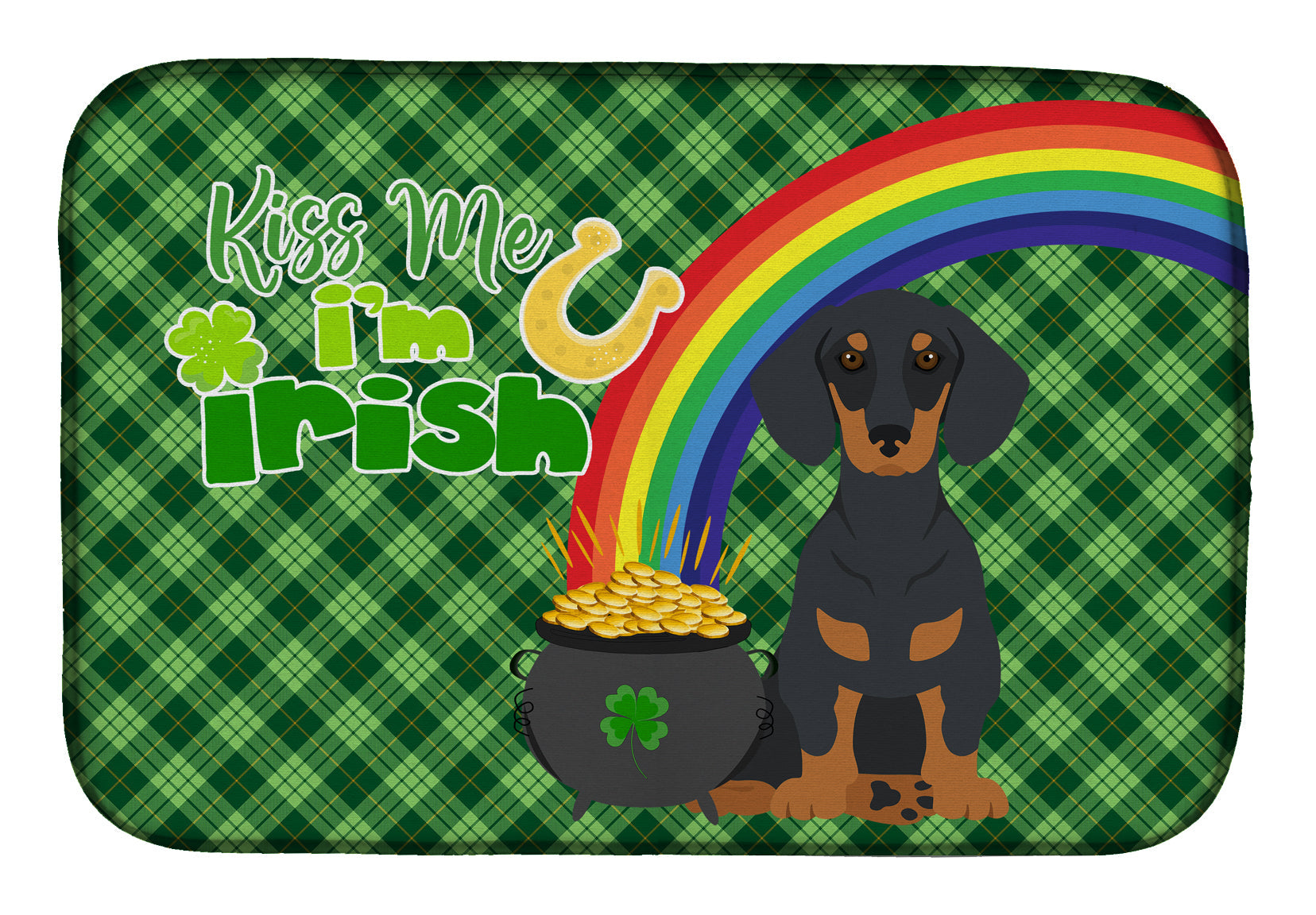 Black and Tan Dachshund St. Patrick's Day Dish Drying Mat Absorbent Dish Drying Mat Pad for Kitchen Counter Dish Drainer Mat for Countertop, 14 x 21", Multicolor