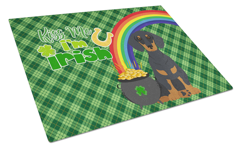 Black and Tan Dachshund St. Patrick's Day Cutting Board Tempered Glass Kitchen Cutting Surface, Heat Resistant Chopping, Non-Slip Feet, Food Prep & Serving