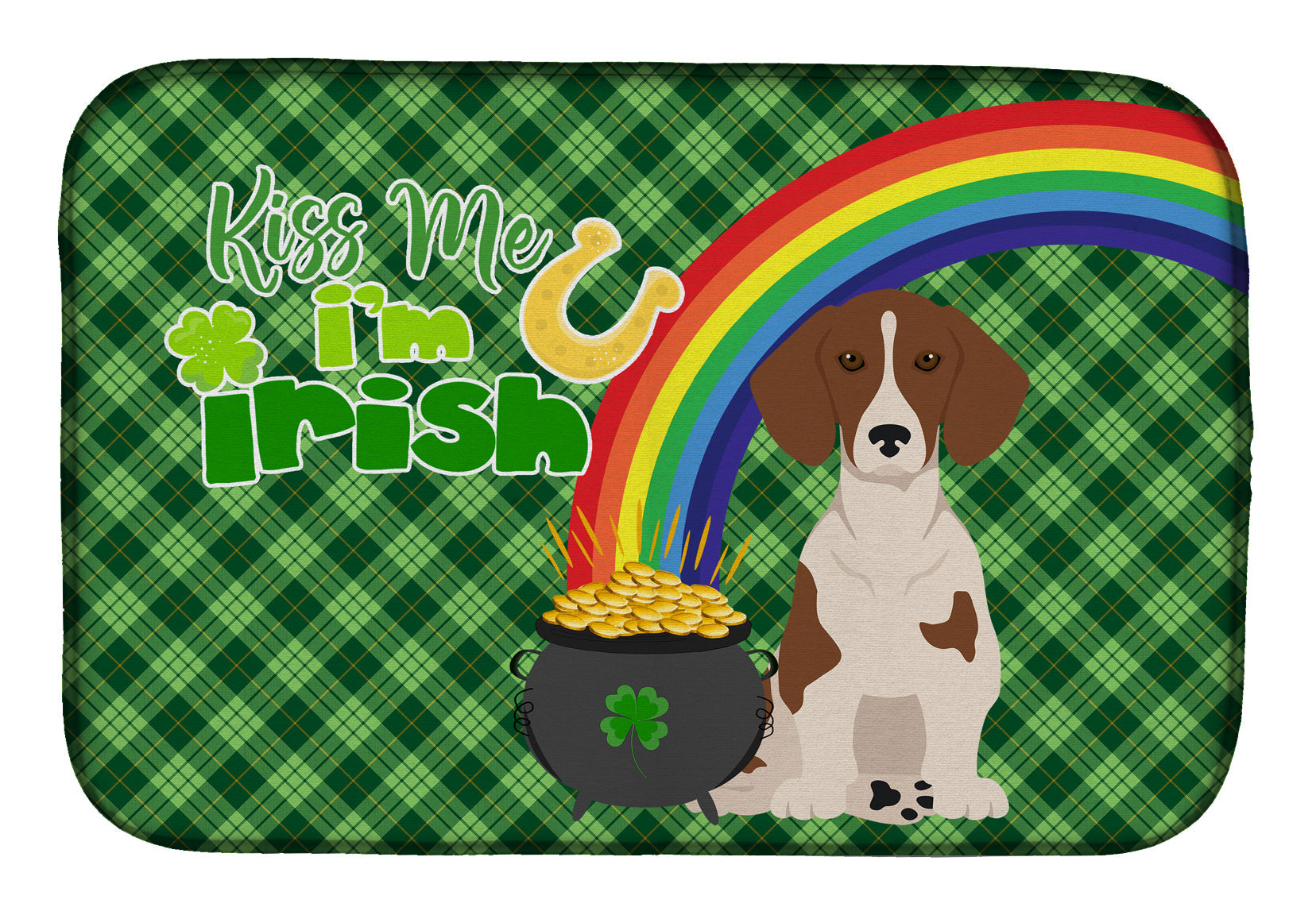 Red Piebald Dachshund St. Patrick's Day Dish Drying Mat Absorbent Dish Drying Mat Pad for Kitchen Counter Dish Drainer Mat for Countertop, 14 x 21", Multicolor