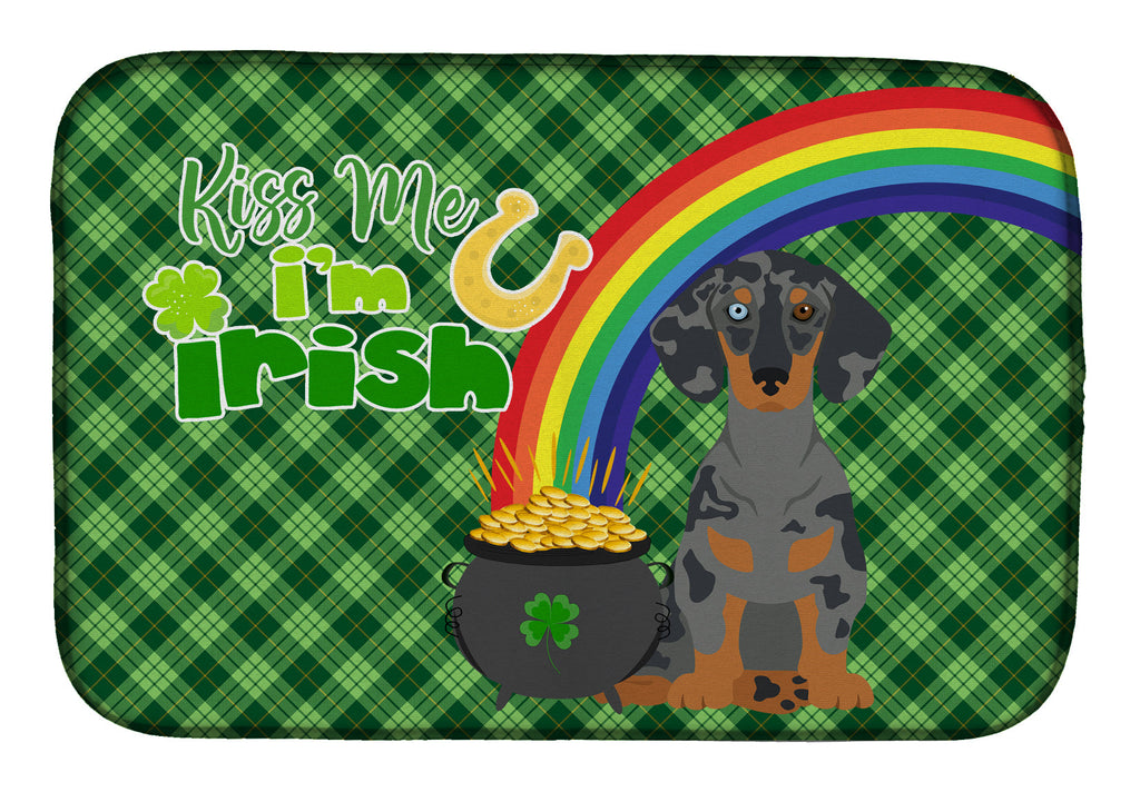 Black Dapple Dachshund St. Patrick's Day Dish Drying Mat Absorbent Dish Drying Mat Pad for Kitchen Counter Dish Drainer Mat for Countertop, 14 x 21", Multicolor