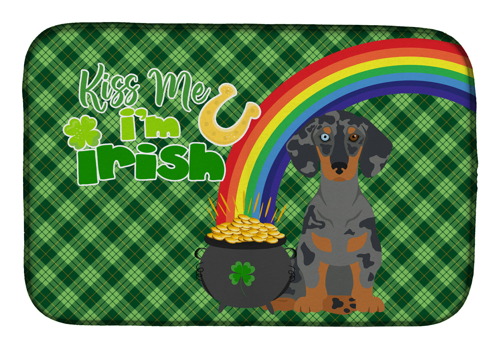 Black Dapple Dachshund St. Patrick's Day Dish Drying Mat Absorbent Dish Drying Mat Pad for Kitchen Counter Dish Drainer Mat for Countertop, 14 x 21", Multicolor