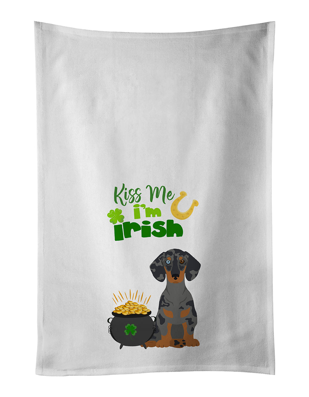 Black Dapple Dachshund St. Patrick's Day Kitchen Towel Set of 2 White Dish Towels Decorative Bathroom Hand towel for Hand, Face, Hair, Yoga, Tea, Dishcloth, 19 X 28", White