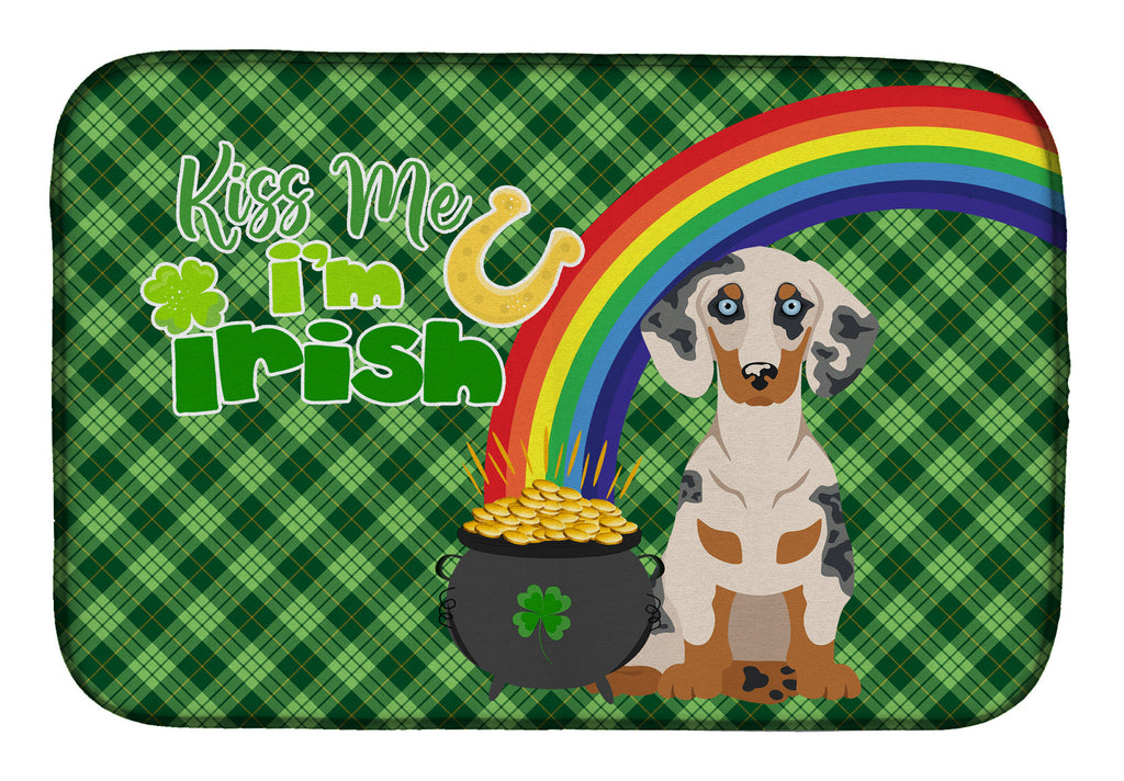 Cream Dapple Dachshund St. Patrick's Day Dish Drying Mat Absorbent Dish Drying Mat Pad for Kitchen Counter Dish Drainer Mat for Countertop, 14 x 21", Multicolor
