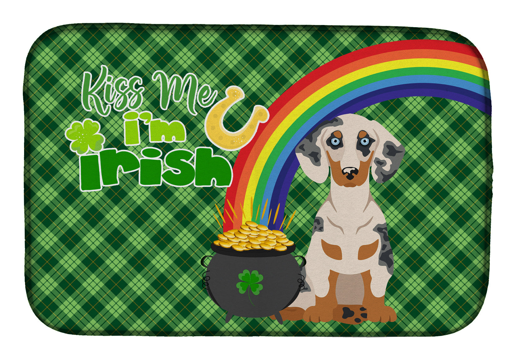 Cream Dapple Dachshund St. Patrick's Day Dish Drying Mat Absorbent Dish Drying Mat Pad for Kitchen Counter Dish Drainer Mat for Countertop, 14 x 21", Multicolor