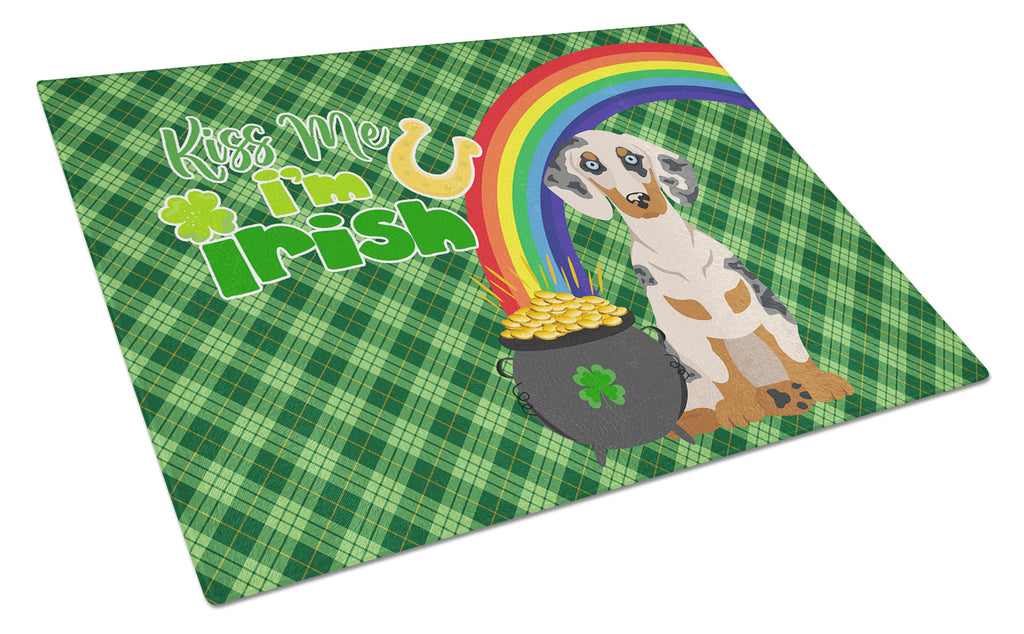 Cream Dapple Dachshund St. Patrick's Day Cutting Board Tempered Glass Kitchen Cutting Surface, Heat Resistant Chopping, Non-Slip Feet, Food Prep & Serving