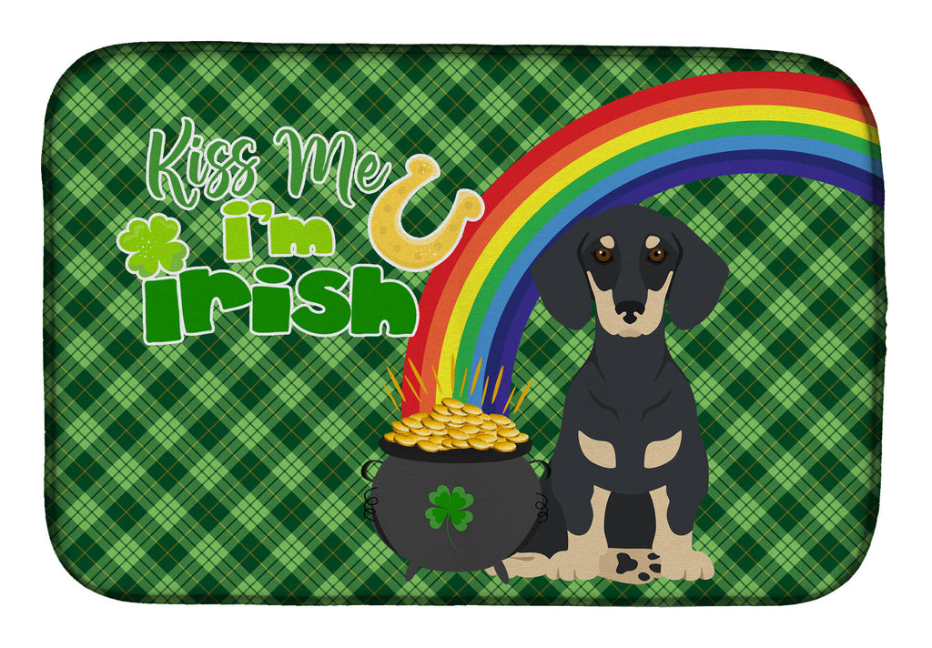 Black and Cream Dachshund St. Patrick's Day Dish Drying Mat Absorbent Dish Drying Mat Pad for Kitchen Counter Dish Drainer Mat for Countertop, 14 x 21", Multicolor