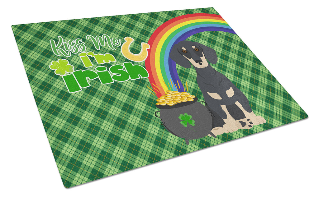 Black and Cream Dachshund St. Patrick's Day Cutting Board Tempered Glass Kitchen Cutting Surface, Heat Resistant Chopping, Non-Slip Feet, Food Prep & Serving
