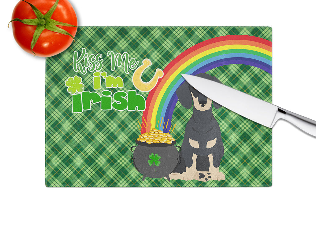 Black and Cream Dachshund St. Patrick's Day Cutting Board Tempered Glass Kitchen Cutting Surface, Heat Resistant Chopping, Non-Slip Feet, Food Prep & Serving