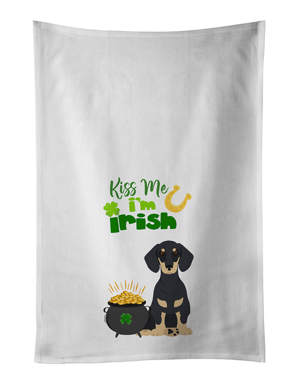 Black and Cream Dachshund St. Patrick's Day Kitchen Towel Set of 2 White Dish Towels Decorative Bathroom Hand towel for Hand, Face, Hair, Yoga, Tea, Dishcloth, 19 X 28", White