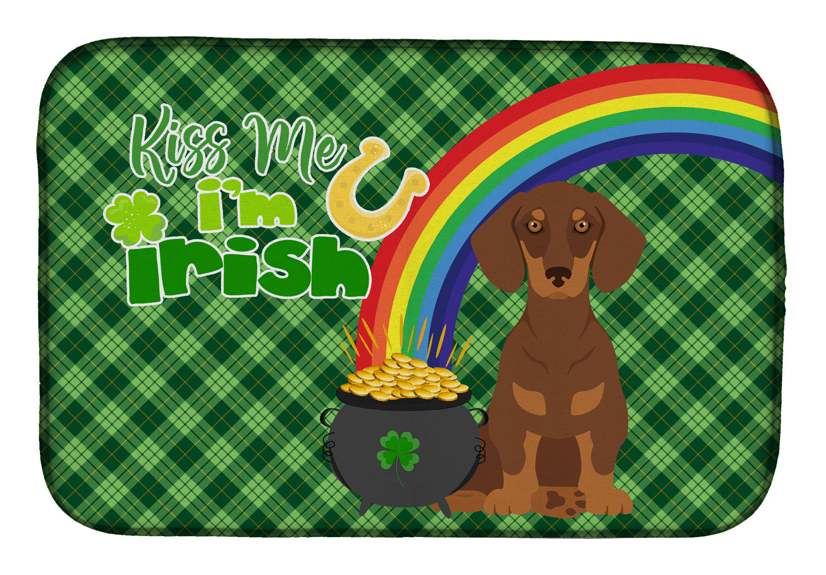 Chocolate and Tan Dachshund St. Patrick's Day Dish Drying Mat Absorbent Dish Drying Mat Pad for Kitchen Counter Dish Drainer Mat for Countertop, 14 x 21", Multicolor