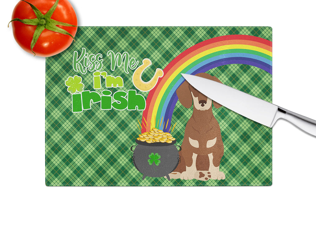 Chocolate and Cream Dachshund St. Patrick's Day Cutting Board Tempered Glass Kitchen Cutting Surface, Heat Resistant Chopping, Non-Slip Feet, Food Prep & Serving