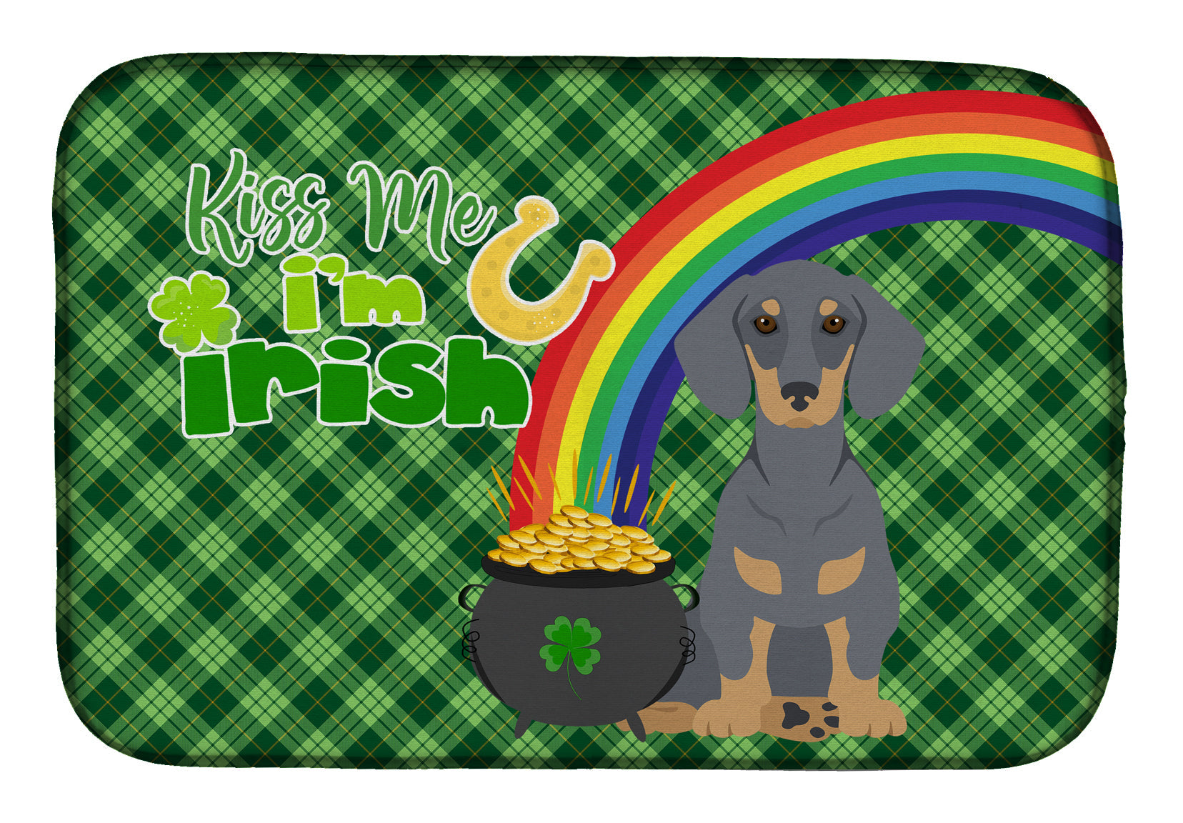 Blue and Tan Dachshund St. Patrick's Day Dish Drying Mat Absorbent Dish Drying Mat Pad for Kitchen Counter Dish Drainer Mat for Countertop, 14 x 21", Multicolor